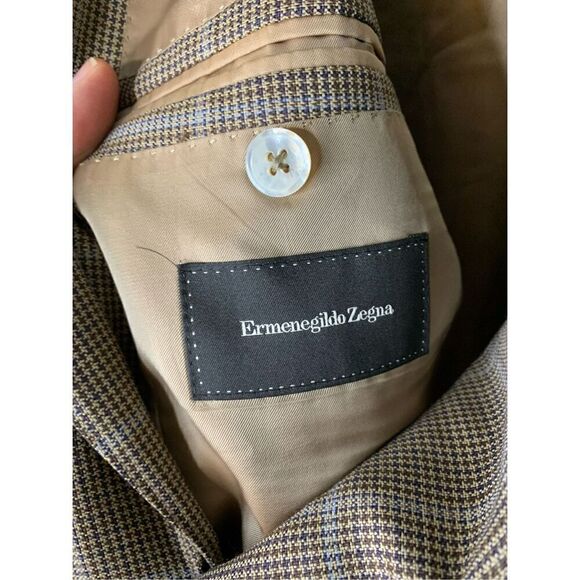 Ermengildo Zegna 100% wool blazer suit jacket houndstooth brown men's size 54L - Picture 5 of 6